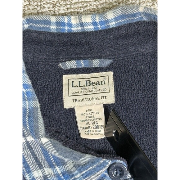 LL Bean Traditional Fit Shirt Jacket Shacket Flannel Men XL Fleece Lined - Picture 3 of 7